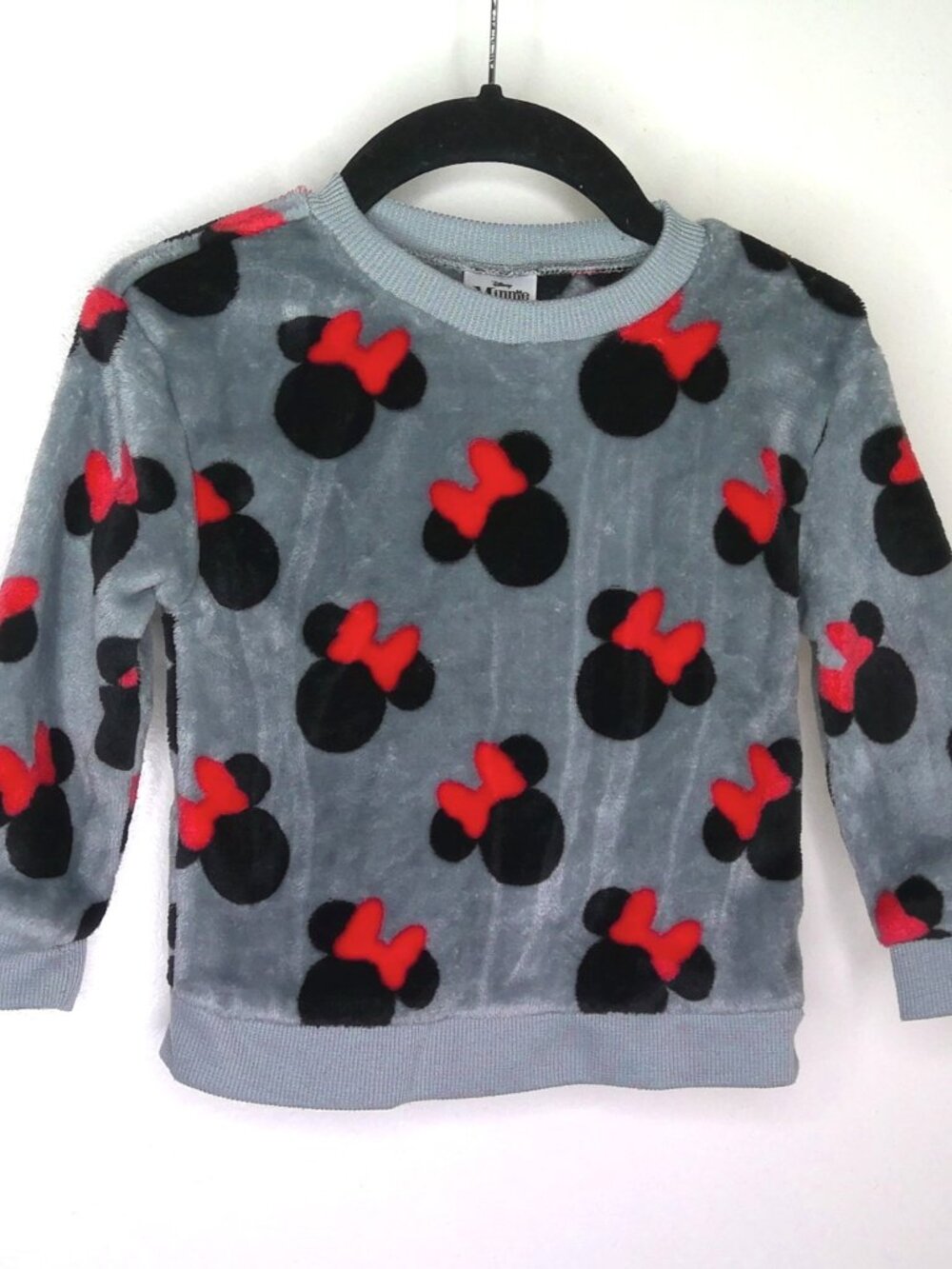 NEW Disney Minnie Mouse Faux Fur Sweatshirt Toddler Top Gray Black Red Soft! 2T